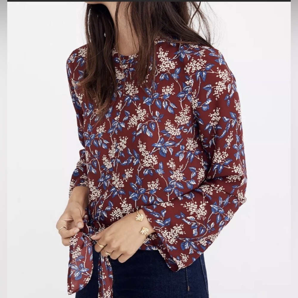 Madewell Bell-Sleeve Tie Top in Antique Flora